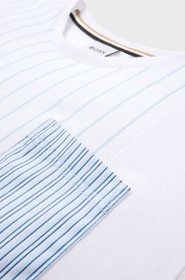 Kids' loose-fit T-shirt in striped and plain cotton, Light Blue