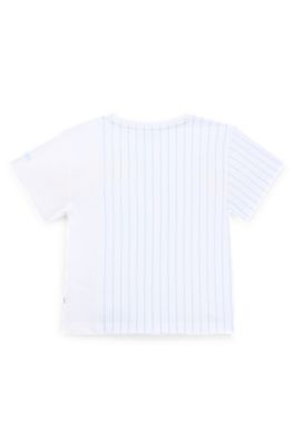Kids' loose-fit T-shirt in striped and plain cotton, Light Blue