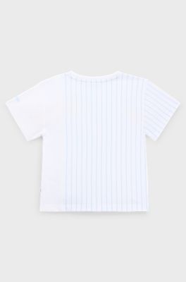 Kids' loose-fit T-shirt in striped and plain cotton, Light Blue