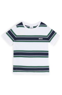 BOSS - Kids' cotton-jersey T-shirt with stripes and logo