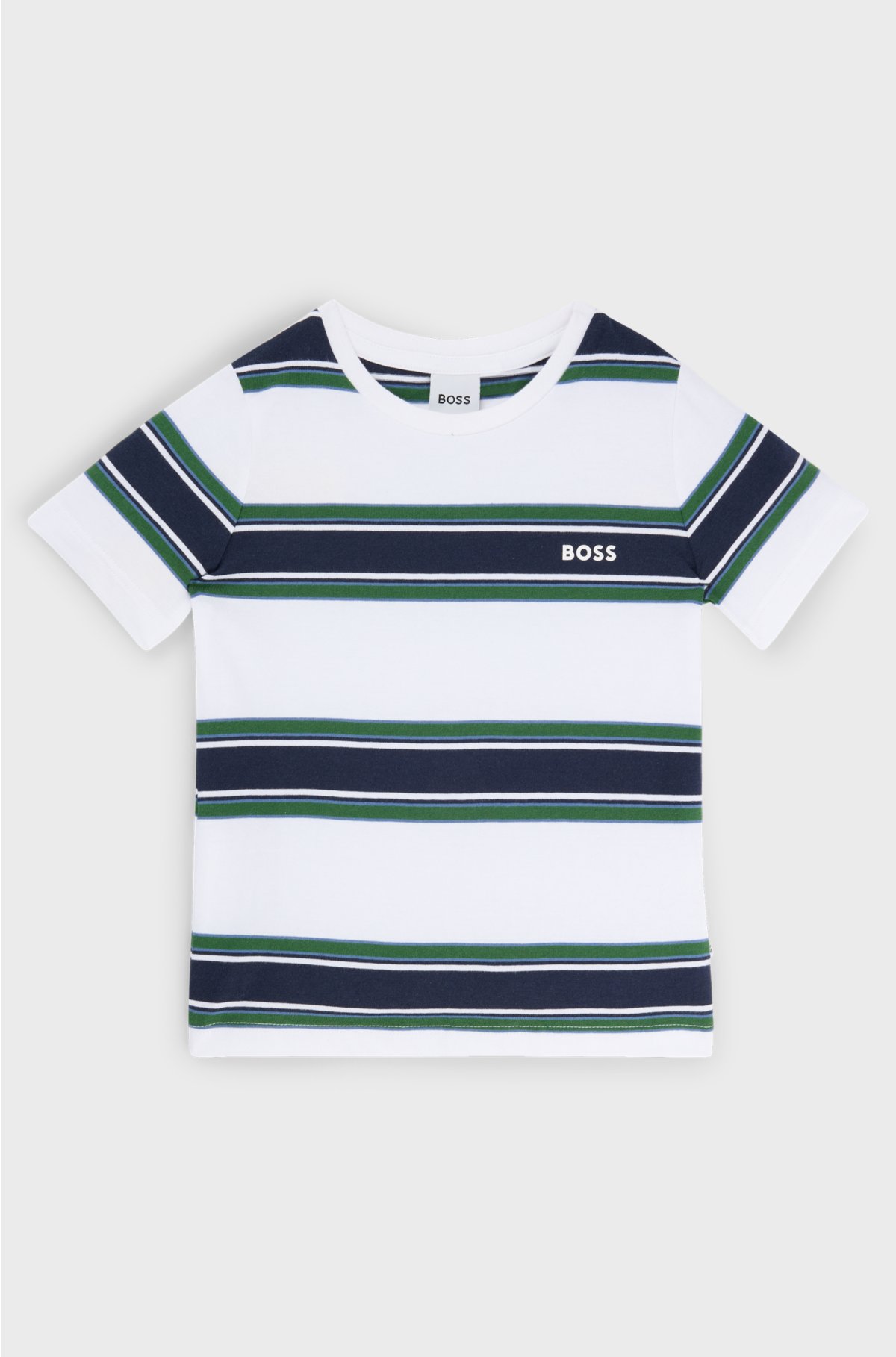Kids' cotton-jersey T-shirt with stripes and logo, Patterned