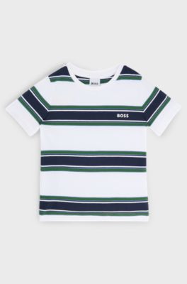 Kids' cotton-jersey T-shirt with stripes and logo, Patterned