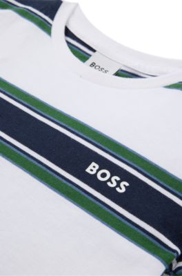 Kids' cotton-jersey T-shirt with stripes and logo, Patterned