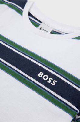 Kids' cotton-jersey T-shirt with stripes and logo, Patterned