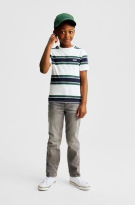 Kids' cotton-jersey T-shirt with stripes and logo, Patterned