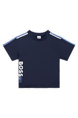 T-shirt til børn i bomuld med loose fit og lodret logo, Mørkeblå