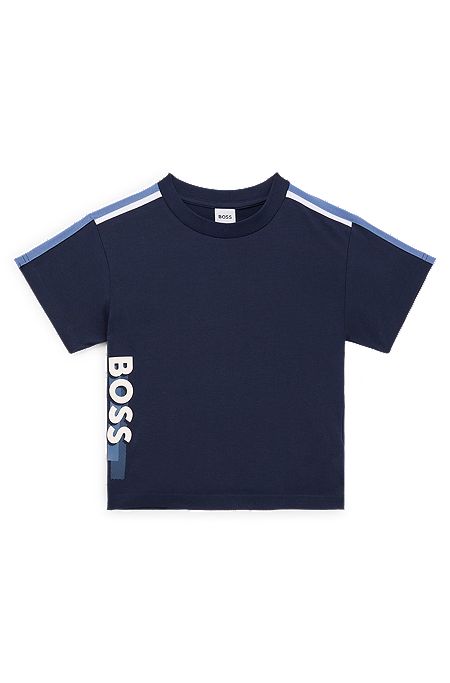 Kids' loose-fit T-shirt in cotton with vertical logo, Dark Blue