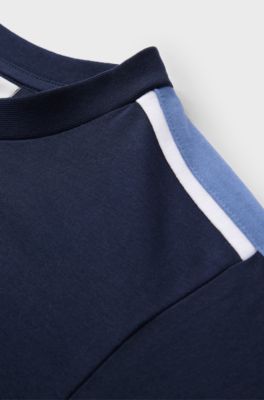 Kids' loose-fit T-shirt in cotton with vertical logo, Dark Blue