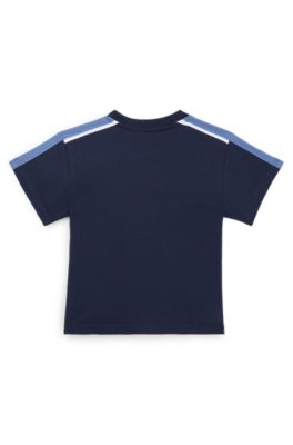 Kids' loose-fit T-shirt in cotton with vertical logo, Dark Blue