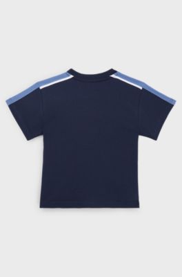 Kids' loose-fit T-shirt in cotton with vertical logo, Dark Blue