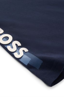 Kids' loose-fit T-shirt in cotton with vertical logo, Dark Blue