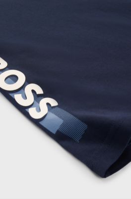 Kids' loose-fit T-shirt in cotton with vertical logo, Dark Blue