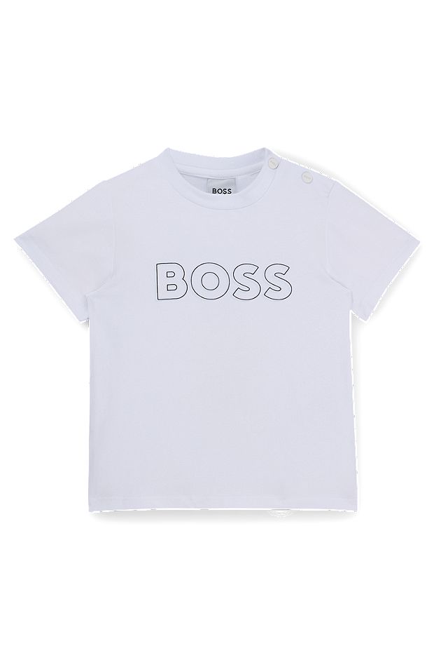 T-shirt en jersey de coton à logo imprimé embossé pour enfant, Blanc