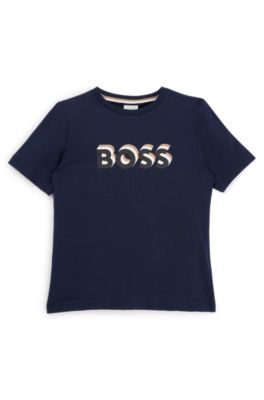 Kids' T-shirt in cotton jersey with embossed logo print, Dark Blue