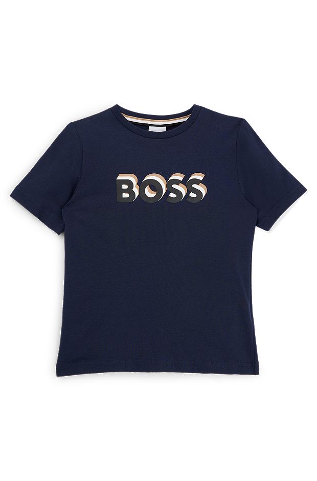Kids' T-shirt in cotton jersey with embossed logo print, Dark Blue