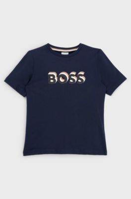 Kids' T-shirt in cotton jersey with embossed logo print, Dark Blue