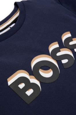 Kids' T-shirt in cotton jersey with embossed logo print, Dark Blue