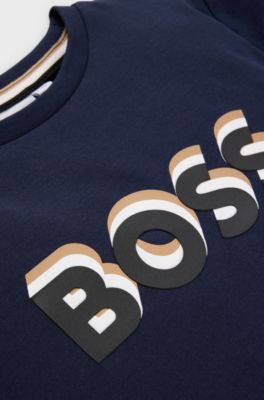 Kids' T-shirt in cotton jersey with embossed logo print, Dark Blue