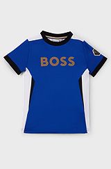 Kids' slim-fit T-shirt with colour-blocking and branding, Blue