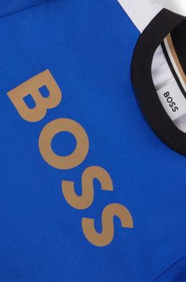 Kids' slim-fit T-shirt with colour-blocking and branding, Blue