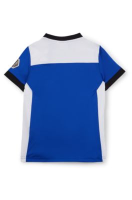 Kids' slim-fit T-shirt with colour-blocking and branding, Blue