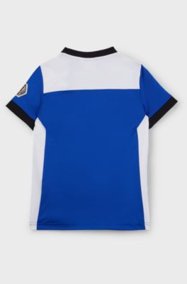 Kids' slim-fit T-shirt with colour-blocking and branding, Blue
