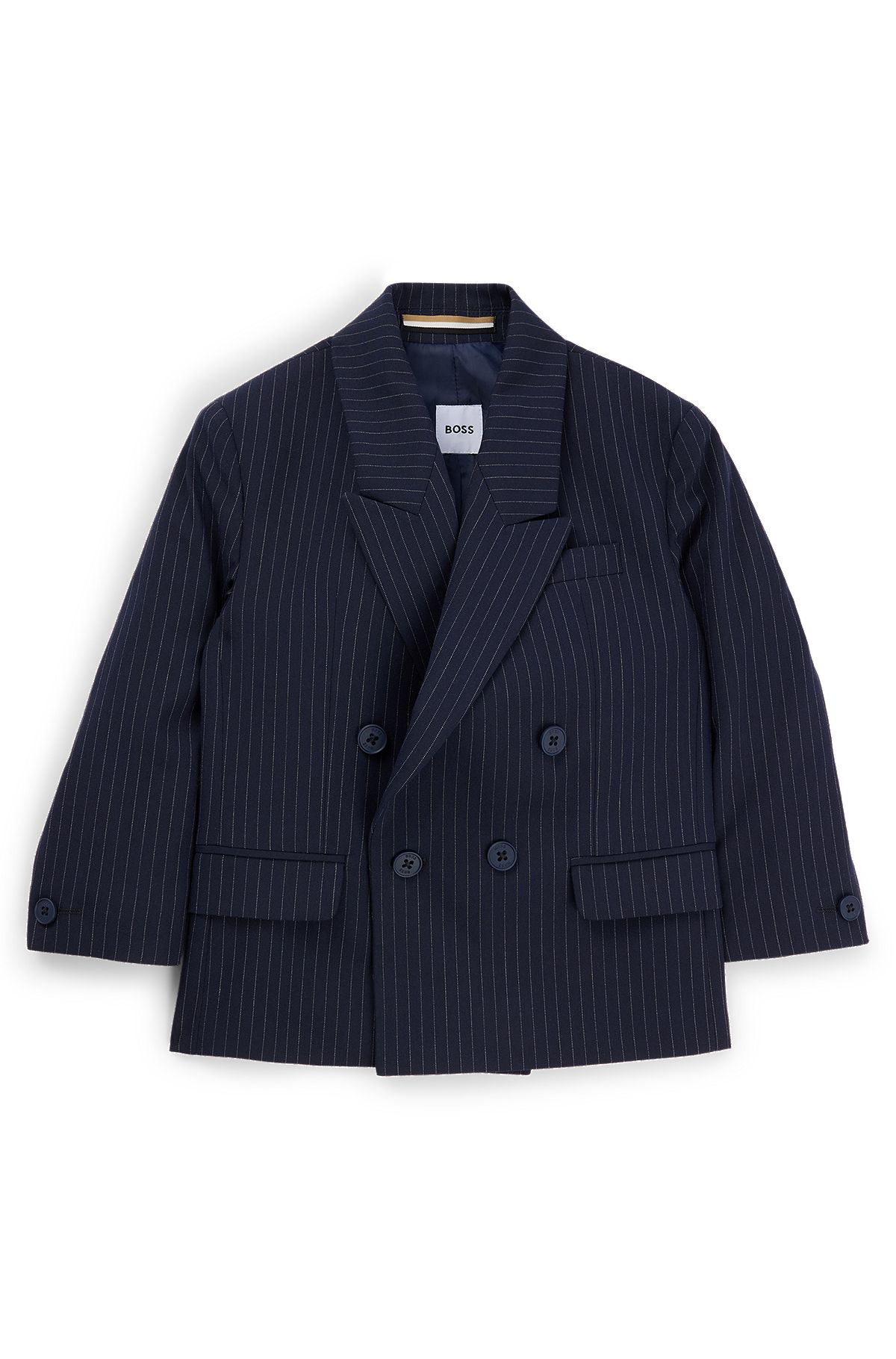 Kids' suit jacket in striped stretch dobby, Dark Blue