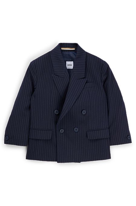 Kids' suit jacket in striped stretch dobby, Dark Blue