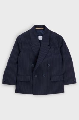 Kids' suit jacket in striped stretch dobby, Dark Blue