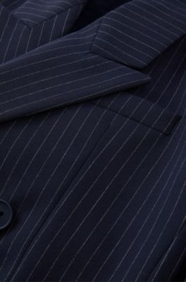 Kids' suit jacket in striped stretch dobby, Dark Blue