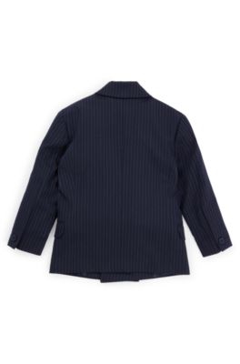 Kids' suit jacket in striped stretch dobby, Dark Blue