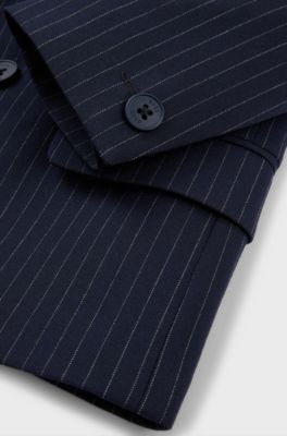 Kids' suit jacket in striped stretch dobby, Dark Blue