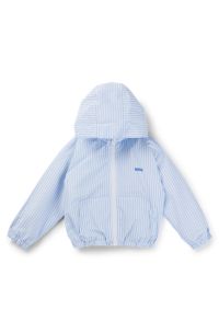 Imperméable à capuche avec rayures et logo imprimé pour enfant, bleu clair