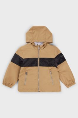 Kids' water-repellent hooded windbreaker with monogram detailing, Brown