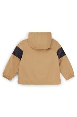 Kids' water-repellent hooded windbreaker with monogram detailing, Brown