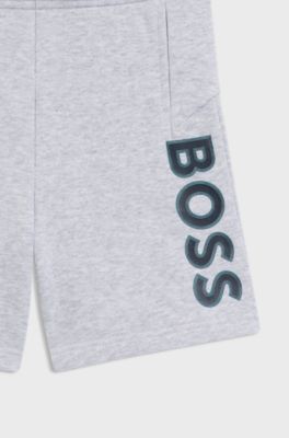 Bermuda in pile per bambini con logo stampato HD, Grigio chiaro