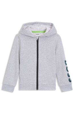 Kids' zip-up fleece hoodie with embossed logo, Light Grey