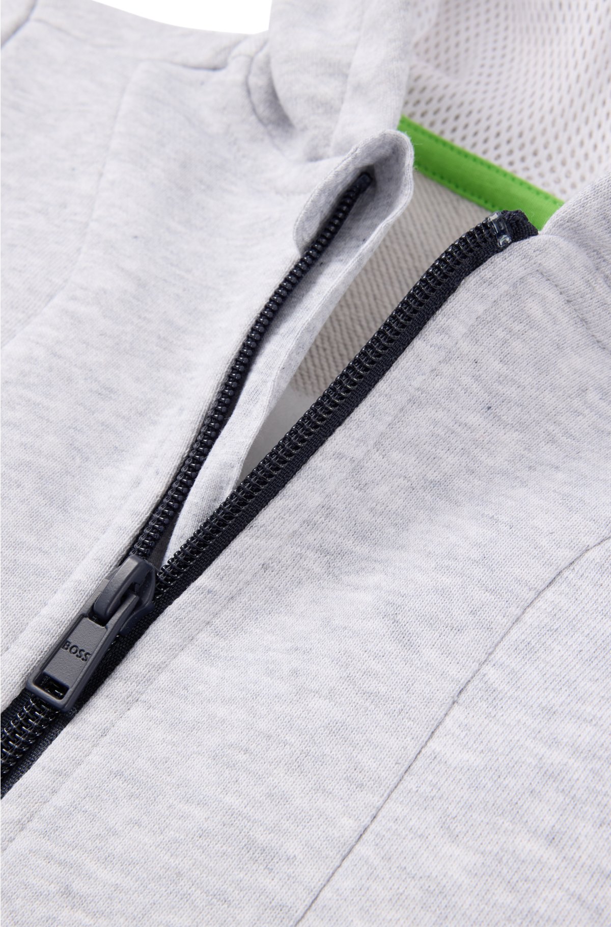 Kids' zip-up fleece hoodie with embossed logo, Light Grey