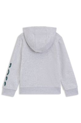 Kids' zip-up fleece hoodie with embossed logo, Light Grey