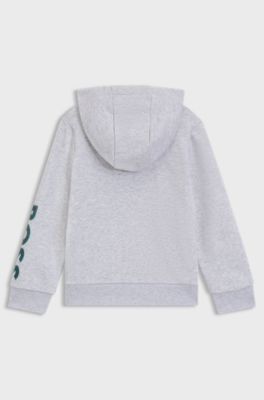 Felpa con cappuccio in pile per bambini con zip e logo goffrato, Grigio chiaro