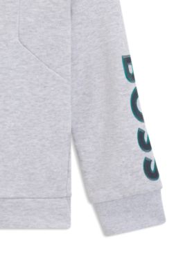Kids' zip-up fleece hoodie with embossed logo, Light Grey