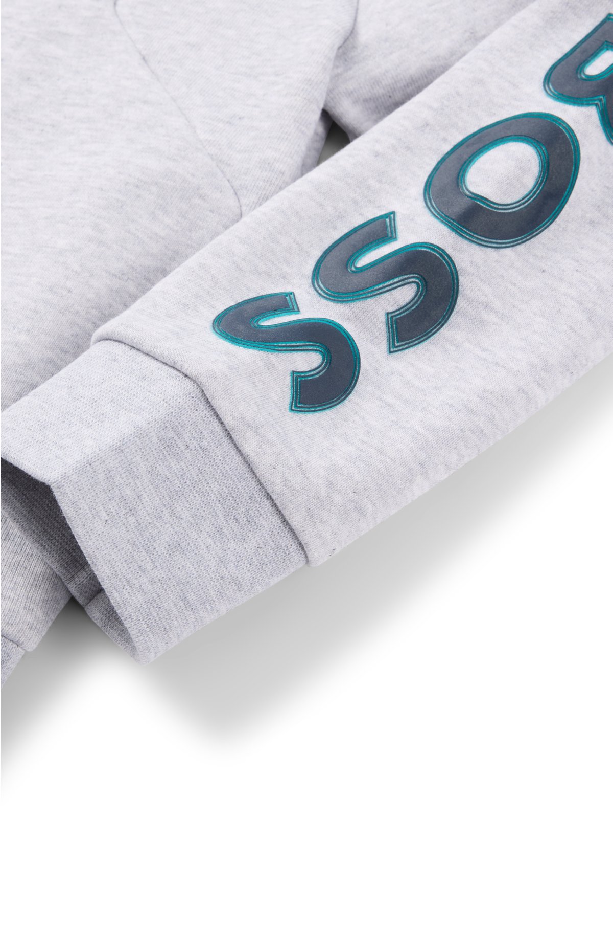 Kids' zip-up fleece hoodie with embossed logo, Light Grey