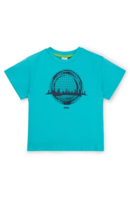 Kids' loose-fit T-shirt in cotton with seasonal print, Turquoise