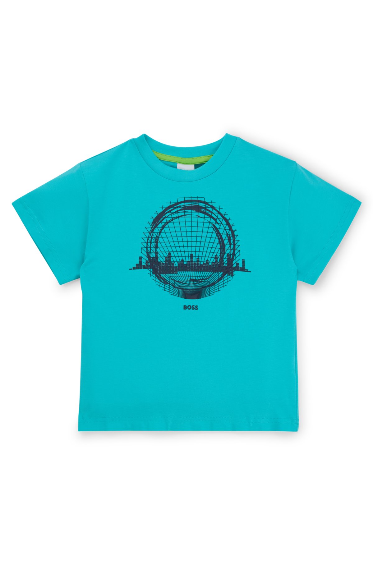 Kids' loose-fit T-shirt in cotton with seasonal print, Turquoise