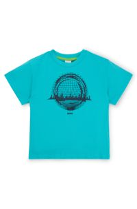 T-shirt ample en coton à imprimé de la saison pour enfant, Turquoise