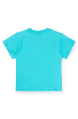 Kids' loose-fit T-shirt in cotton with seasonal print, Turquoise