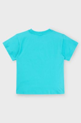 Loose-fit katoenen T-shirt met seizoensprint voor kinderen, Turkoois