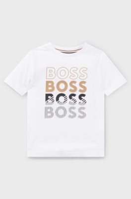 Kids' T-shirt in cotton jersey with repeat logos, White