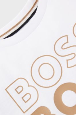 Kids' T-shirt in cotton jersey with repeat logos, White