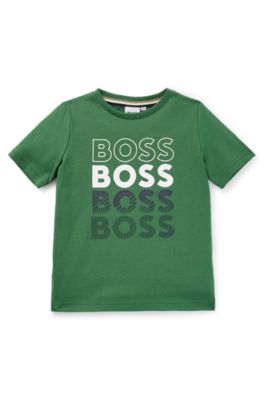 Kids' T-shirt in cotton jersey with repeat logos, Dark Green